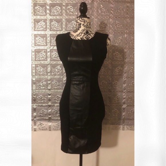NWT Arden B Black Faux Leather Panel Dress - Picture 3 of 8